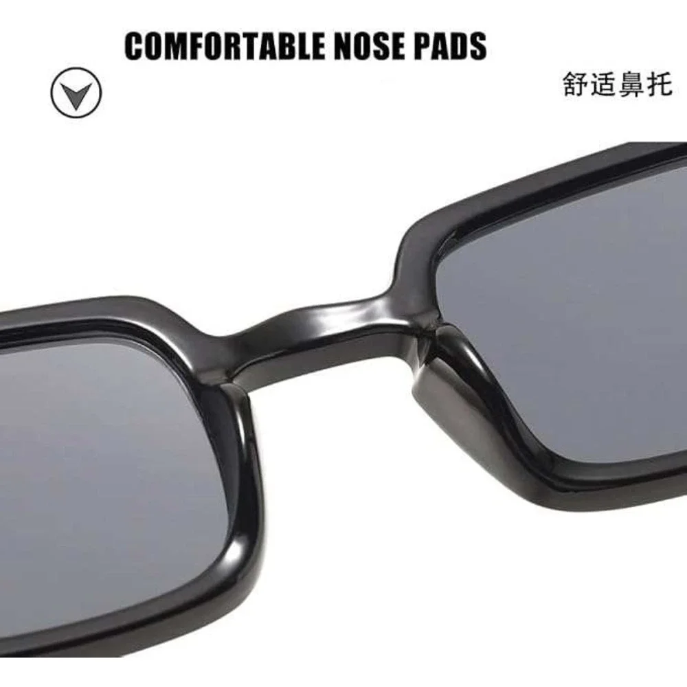 Mens Black Square‎ Sunglasses Retro Vintage Rectangular UV400 Protection Shades